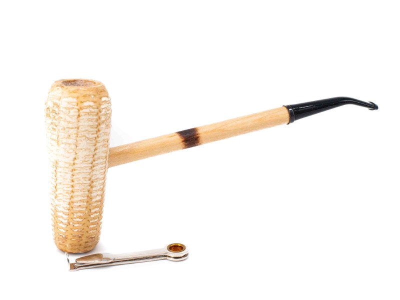 Missouri Meerschaum MacArthur 5-Star Polished Corn Cob kukorica pipa hosszú hajlított szárral, filter nélkül