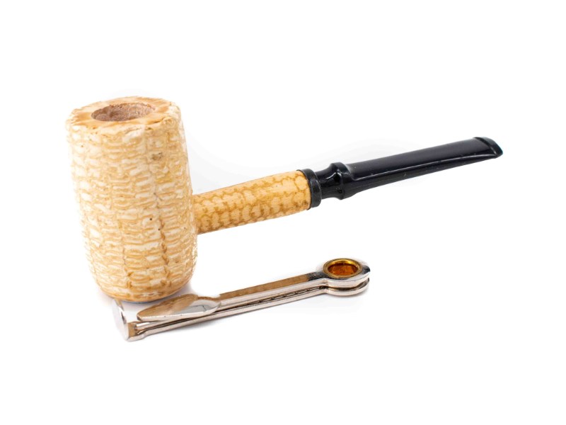 Missouri Meerschaum Corn Cob Laughing King, kukorica pipa egyenes bambusz szárral