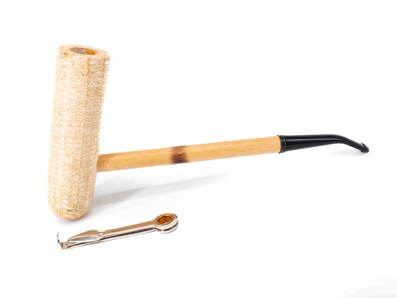 Missouri Meerschaum MacArthur Classic Polished Corn Cob kukorica pipa hosszú hajlított szárral, filter nélkül