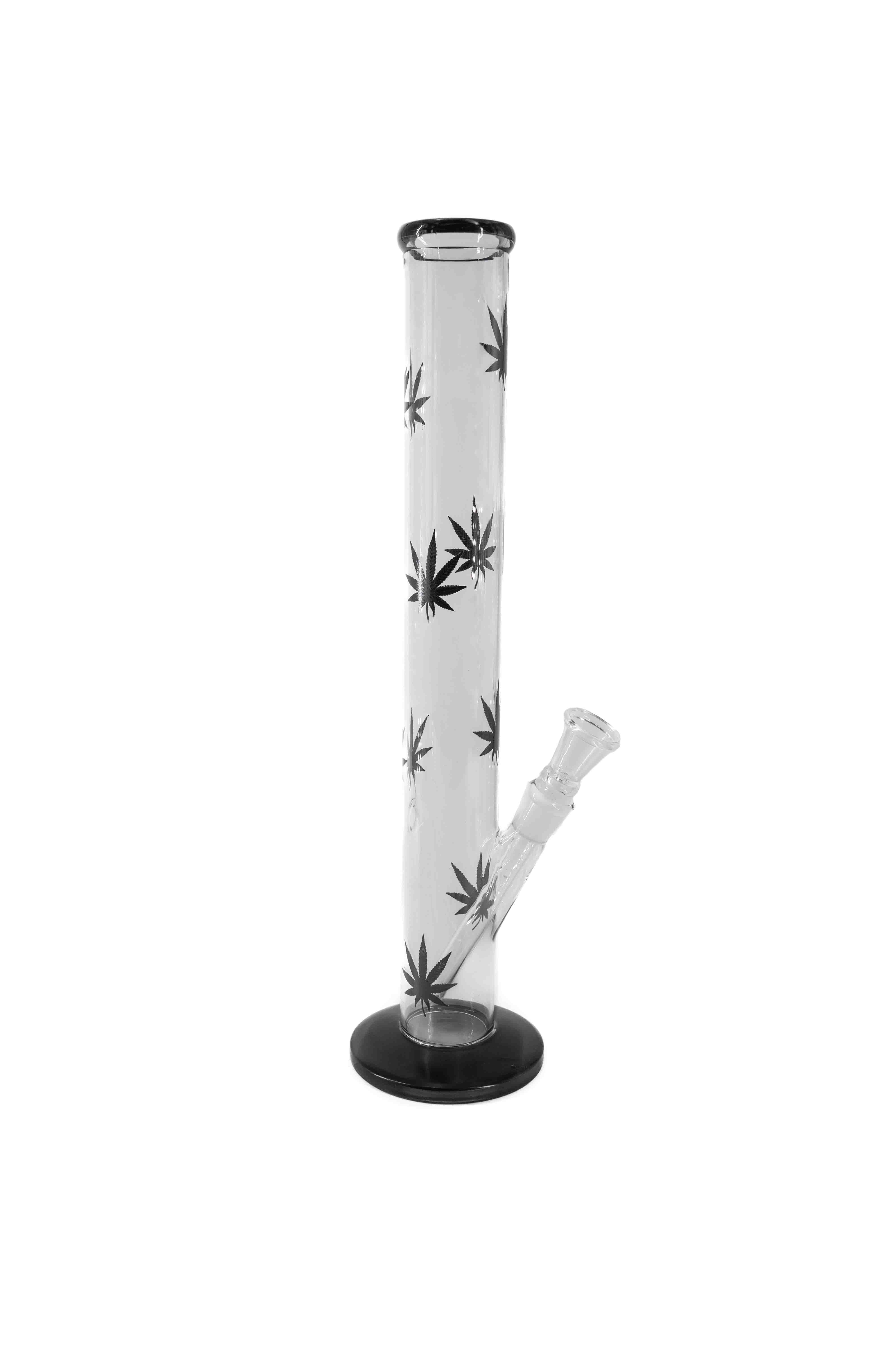 Átlátszó üveg bong fekete cannabis levél mintával – 41 cm