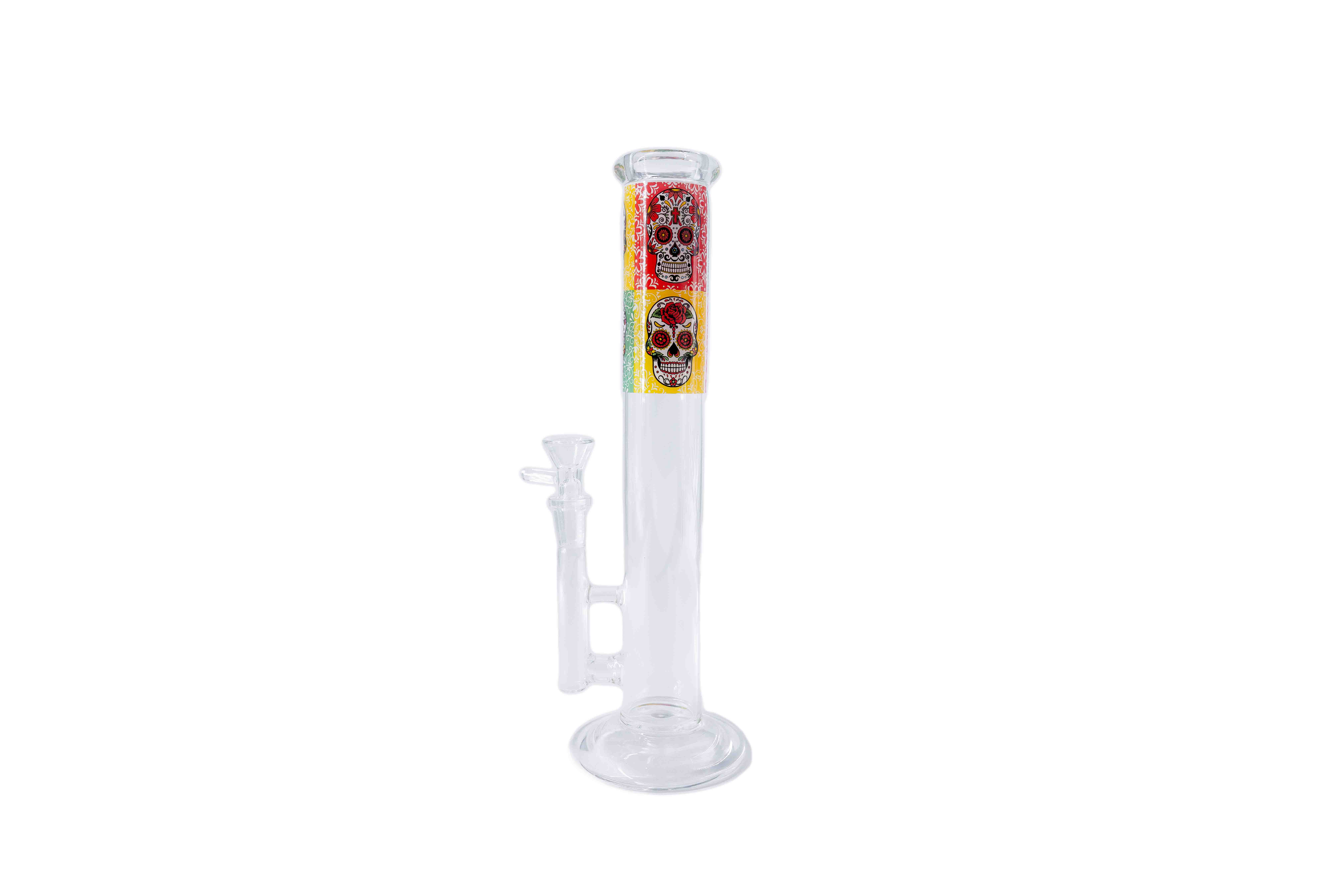 Padonio üveg bong 30 cm magas - Raszta színű koponya mintákkal