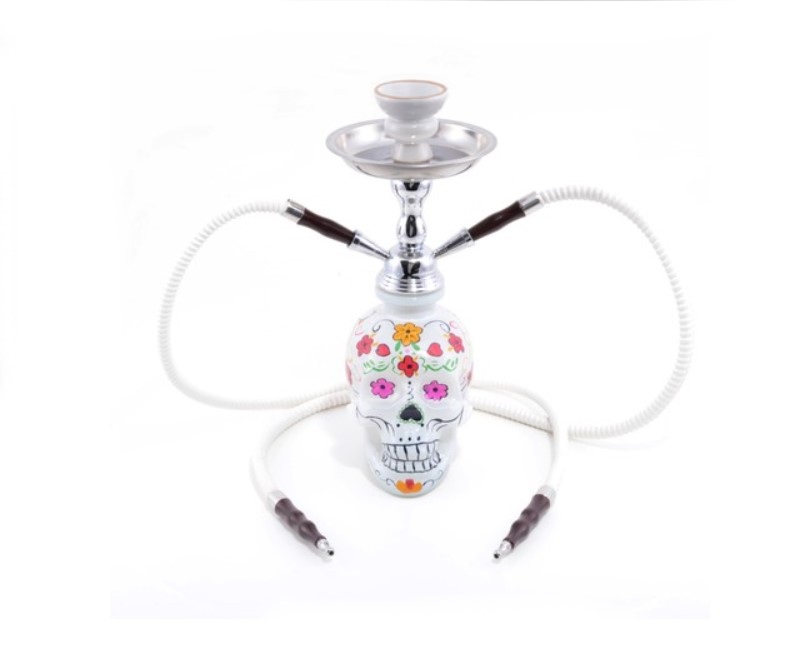 Atomic La Catrina Shisha 2 csöves vízipipa 45 cm – fehér, koponya mintás