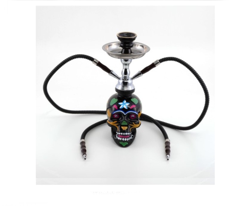 Atomic La Catrina Shisha 2 csöves vízipipa 45 cm – fekete, koponya mintás
